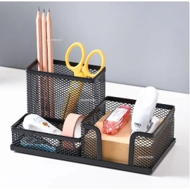 Desk Stationery Organizer Creative Metal Pen Holder Pencil File Storage Rack 3 Grid Storage Box Office Accessories