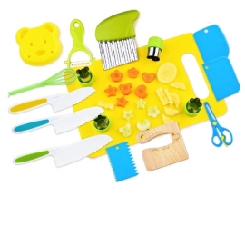 17PCS Kids Cooking sets Real Cooking Montessori Kitchen Tools for Toddlers Kids Safe Knives for 2/3/4/5/6/7/8 Year Old