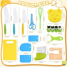 17PCS Kids Cooking sets Real Cooking Montessori Kitchen Tools for Toddlers Kids Safe Knives for 2/3/4/5/6/7/8 Year Old